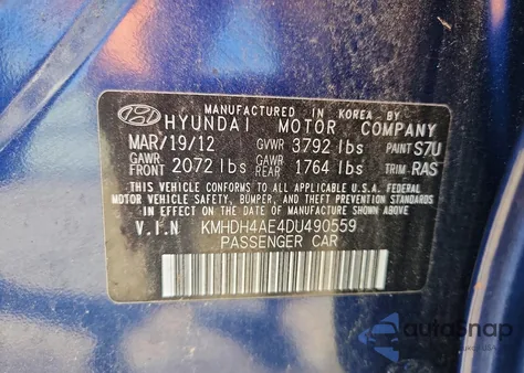 2013 Hyundai Elantra Gls из США, поврежденный, VIN KMHDH4AE4DU490559